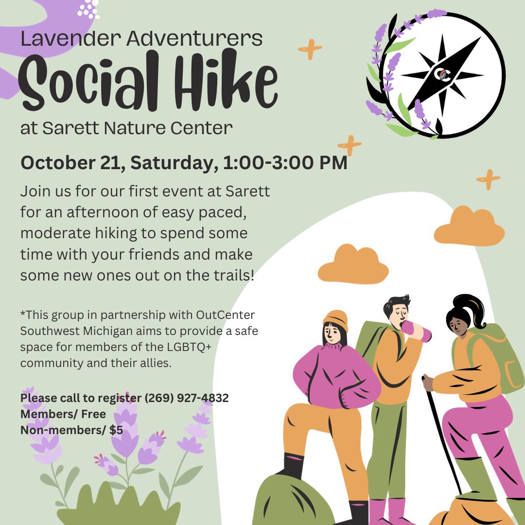 We are so incredibly excited to be partnering with Sarett Nature Center on these events!

Join us on October 21st at 1pm for our first ever Lavender Adventurers event! The hike is free for all Sarett members and $5 for non-members.

We can't wait to see you on the trails! 🥾🍂
