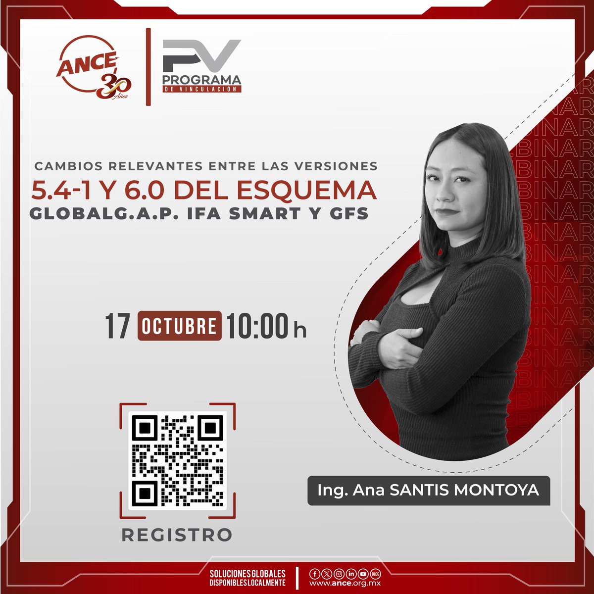 ANCE_MX's tweet photo. El 17 de octubre, únete al webinar con la Ing. Ana Santis, Especialista Agroalimentaria de ANCE, sobre los criterios de sostenibilidad y la Versión 6 de GLOBALG.A.P. ¡No te lo pierdas, mejora tus prácticas agrícolas! Regístrate: https://t.co/aPHs3R2OFz 10:00 h https://t.co/w1svYAYEhD