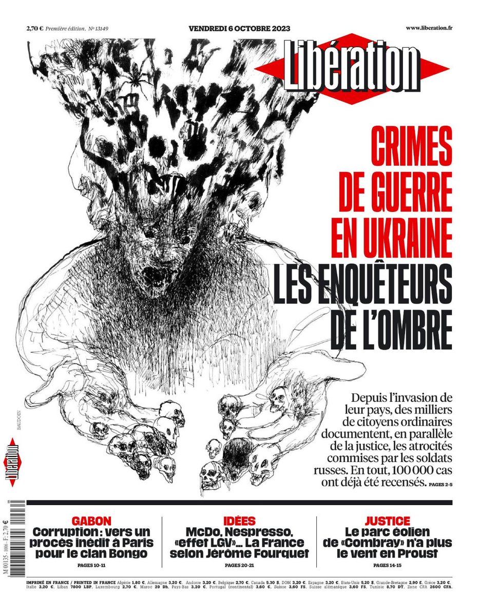 libe's tweet photo. 🇺🇦 Crimes de guerre en #Ukraine : les enquêteurs de l'ombre. C'est la une de @Libe vendredi.

Lire : https://t.co/nj2k4mQp7h https://t.co/oW5pSTMdMx
