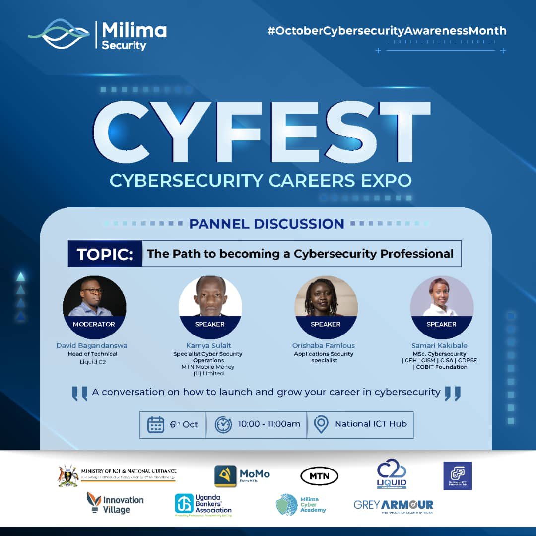 💡💡 Pannel Discussion 💡💡💡

Don't miss the panel discussion at this year's CyFest! Our panel of experts will be exploring the Path to Becoming a Cybersecurity Professional. It's sure to be an informative and engaging discussion.
#CybersecurityAwarenessMonth  #cybercareers