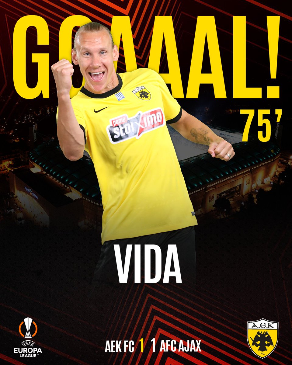 75’ Ο Άμραμπατ κάνει σέντρα από δεξιά και ο Βίντα με καρφωτή κεφαλιά κάνει το 1-1!!!
#aekajax #aekfc #aekfcseason2023_2024 #UEL