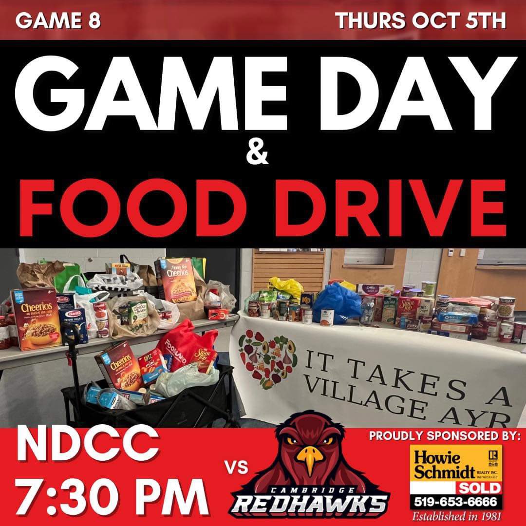 4_cens's tweet photo. π¨ GAME DAY π¨
Letβs pack the NDCC tonight for a 7:30pm puck drop vs @redhawks_jrb
Remember to bring a food donation for It Takes A Village Ayr
See you there
@AyrCentennials @GOJHL
#GoCensGo #GOJHL #CensNation https://t.co/TdB7vHWFGF