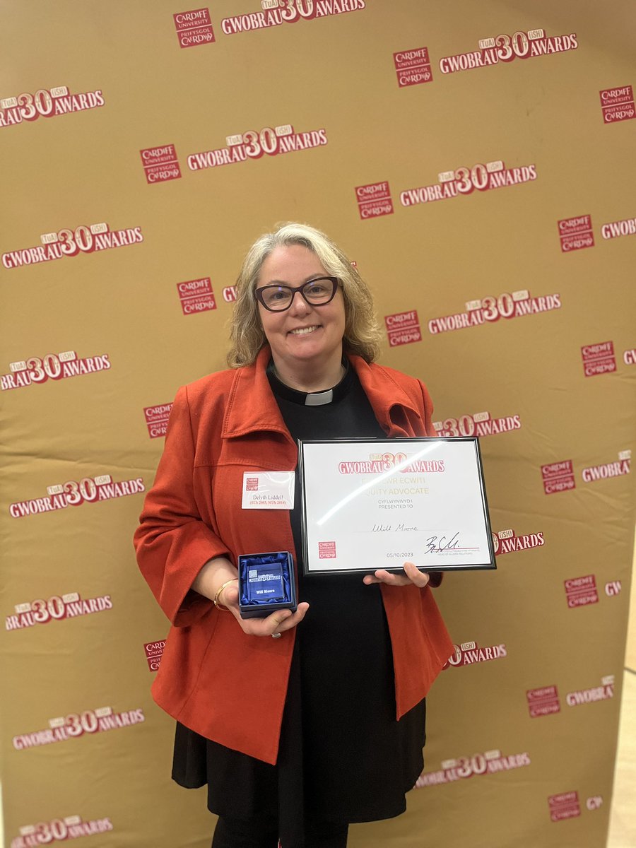 delliddell's tweet photo. Honoured to receive not one but TWO awards on behalf of @willmoorewill for his work and book on biblical masculinities and gender justice! #30ishawards @CardiffAlumni https://t.co/gMYY8B56av
