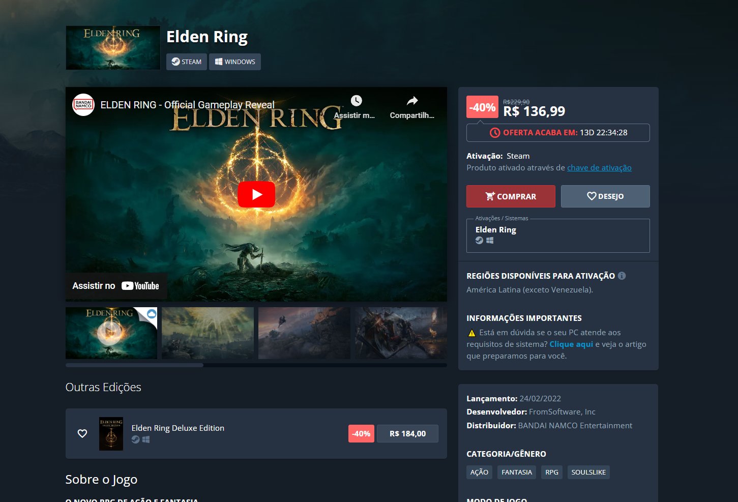 Comprar Elden Ring Steam