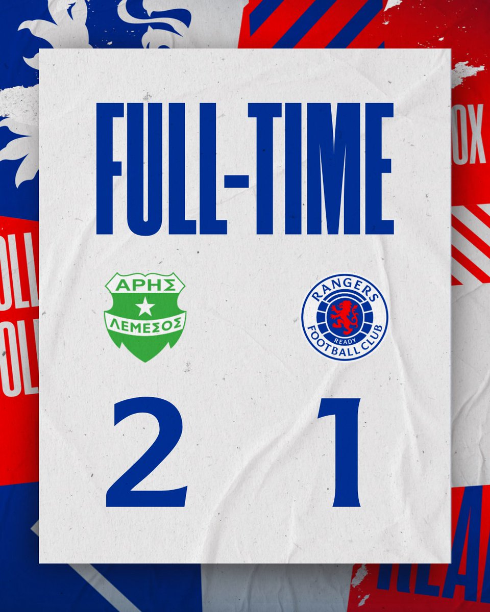 RangersFC's tweet photo. FULL-TIME: Aris Limassol 2-1 Rangers https://t.co/TBu57lnKJl