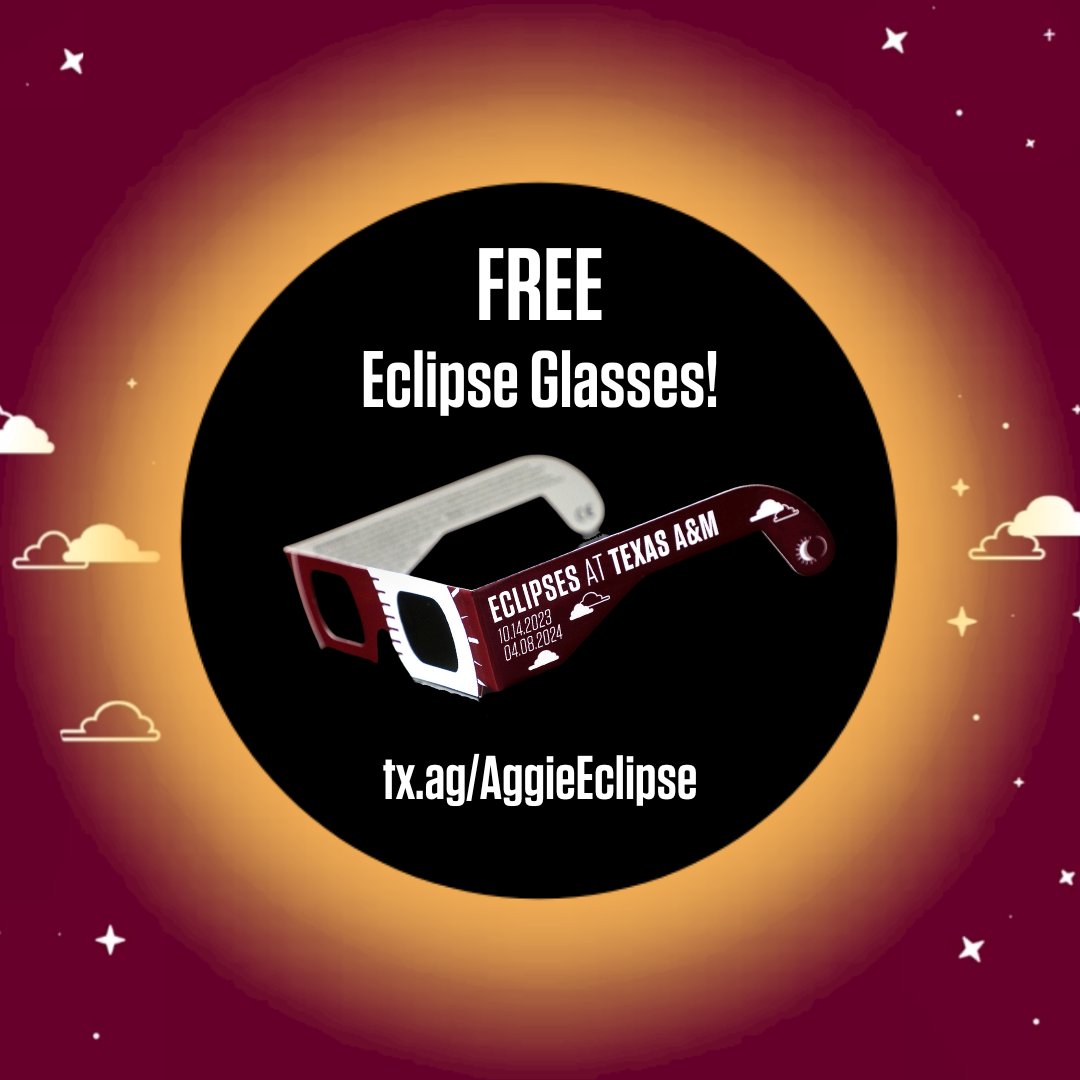 tamulibraries's tweet photo. Ready to see a Crescent of Fire on Oct. 14? Make sure you do it safely! Visit https://t.co/7Gn1SrgUJP to see when/where you can pick up Libraries’ specialized Solar Eclipse Viewing Glasses. Get info about a watch party too! #WhereWillYouBe https://t.co/KokJbefgtj