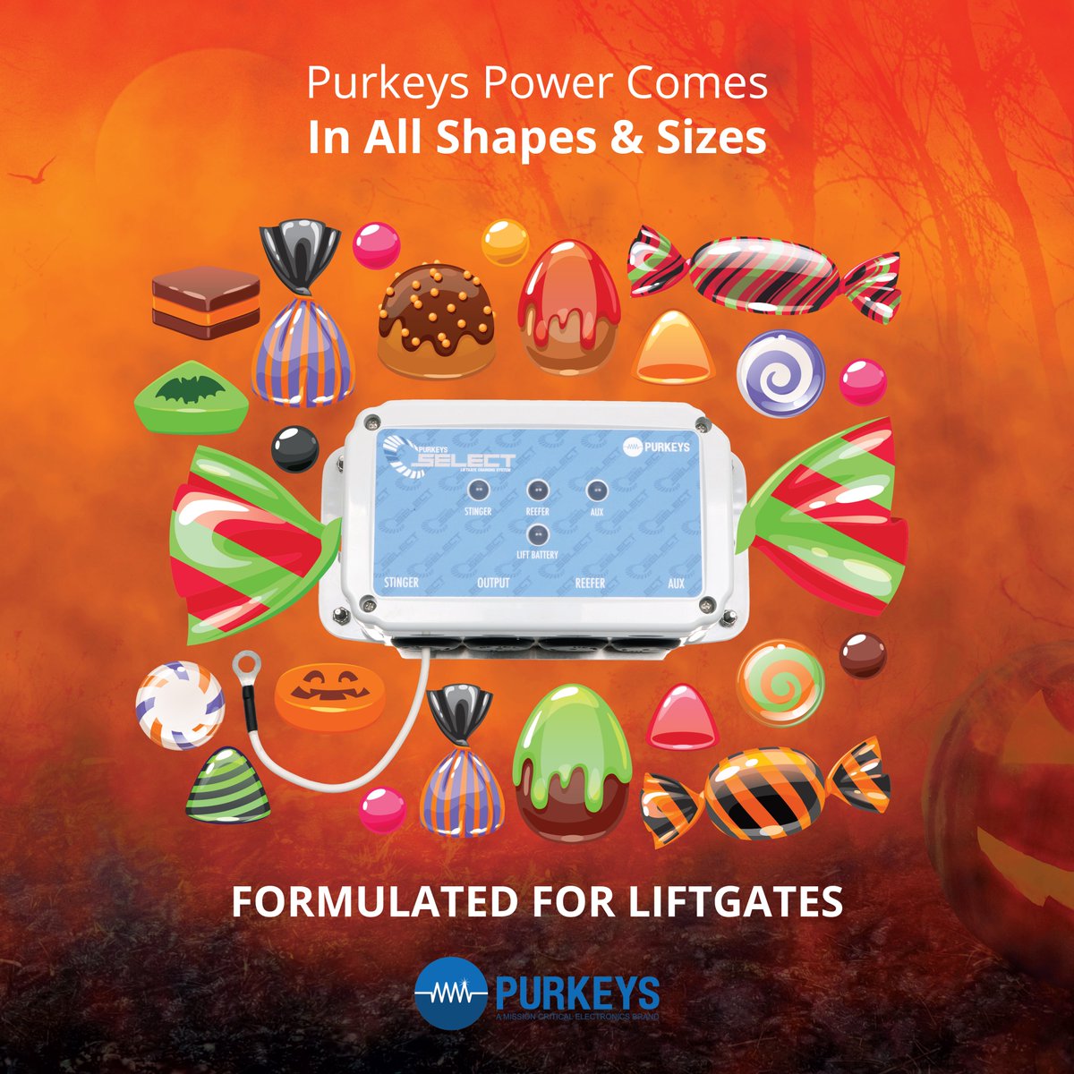 PurkeysFE's tweet photo. We’re ready for some October fun!
 
Our liftgate charging systems increase battery state-of-charge and extend battery life. Visit our website to learn more!
 
#heavydutytrucks #trucking #truckingindustry https://t.co/r8irDLrMwV