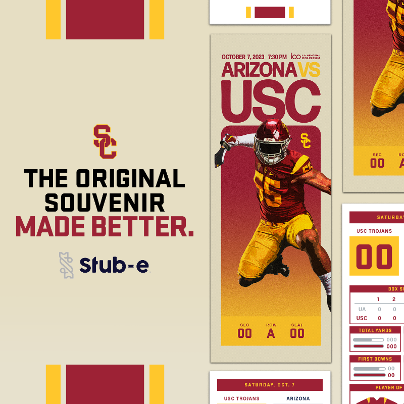 USC_Athletics's tweet photo. Commemorate @uscfb's last Pac-12 matchup against Arizona with a customized ticket from @stub_e! 🎟️⤵️