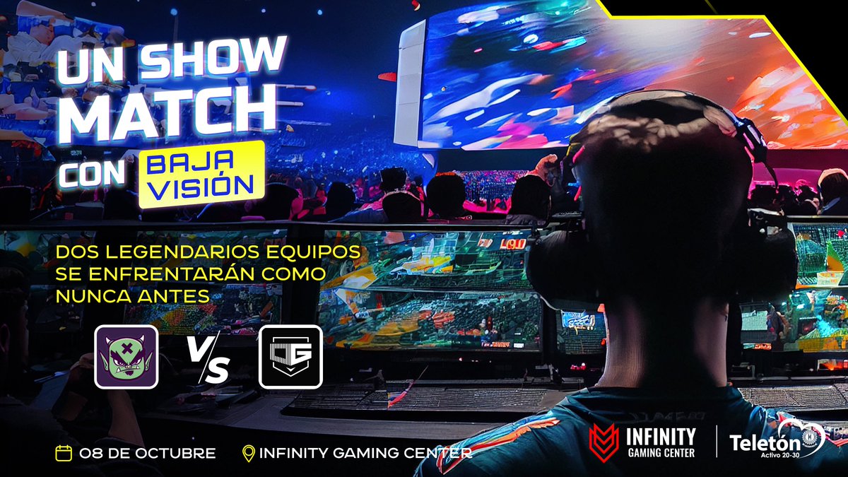 ¡UN SHOWMATCH CON BAJA VISIÓN! 🔥

Nos unimos a la <a href="/TeletonCR/">Teletón Costa Rica</a> con este showmatch de #LeagueOfLegends entre los históricos <a href="/ant_trolls/">Another Troll Team</a> y <a href="/OGEsportsGG/">OG Esports (en🏠)</a> en nuestro INFINITY Gaming Center ⚔️

🗓️ 8 de octubre. ⏰ 1 PM.
📹 twitch.tv/InfinityGaming….

#CambiáComoVenElMundo #Teleton2023