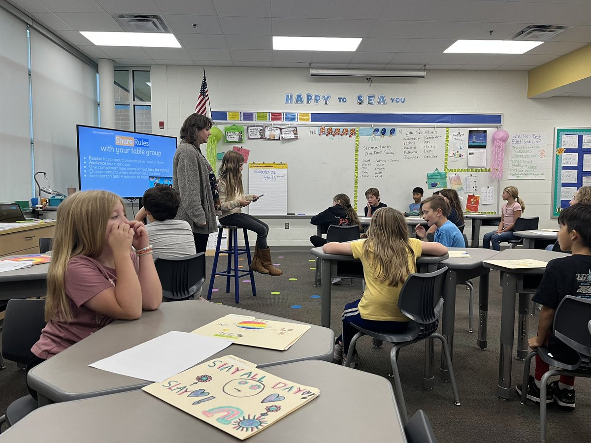 YOUR_PCES's tweet photo. Our fourth graders are growing as confident writers! They did an amazing job sharing their published pieces today with each other and staff! https://t.co/AwUz1SXZYB
