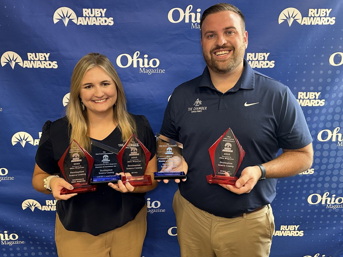 SenecaCounty's tweet photo. The Destination Seneca County team is thrilled to announce that we received statewide recognition in five different categories at the Ohio Travel Association’s RUBY Awards presentation! Learn more at https://t.co/n1TkNlO8fI. https://t.co/mydY6YGdQf