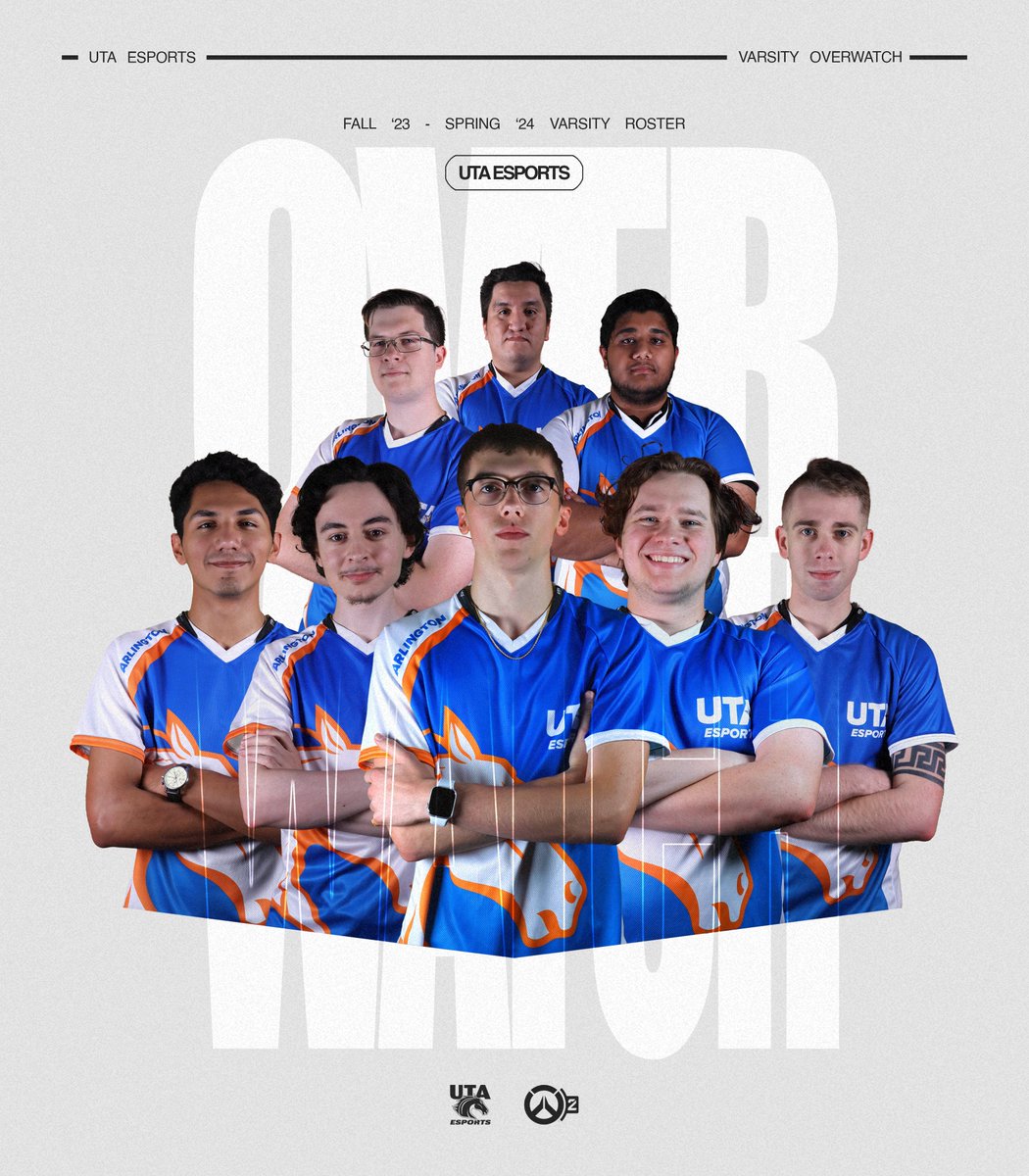 UTAEsports's tweet photo. We have been called, and we must answer.

Say 'grrrRRRREETINGS' to your UTA 2023-24 Varsity Overwatch 2 roster!

🔸@andrewwsmi
🔹buckle
🔸@tres_eberle
🔹@JupiterOW_
🔸@frost_kaylon
🔹@Tagsstaha
🔸@AshtonOutOf10
🔹@shing257

#MavUp https://t.co/J4ZiagBSUV
