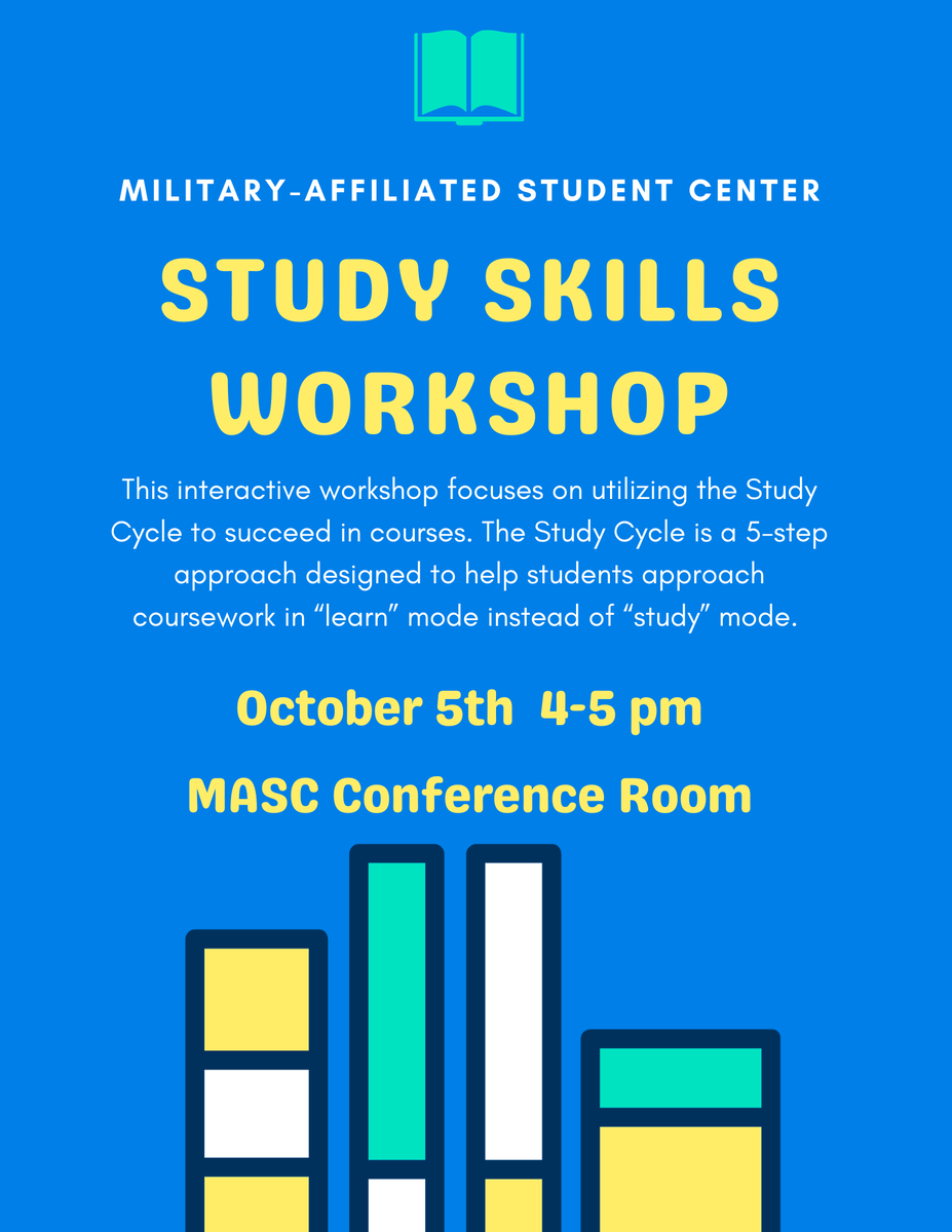 Stop by our center today for a Study Skills Workshop from 4-5! You will learn how to effectively study for your next exams and can attend our weekly Thursday Night Dinner right after!