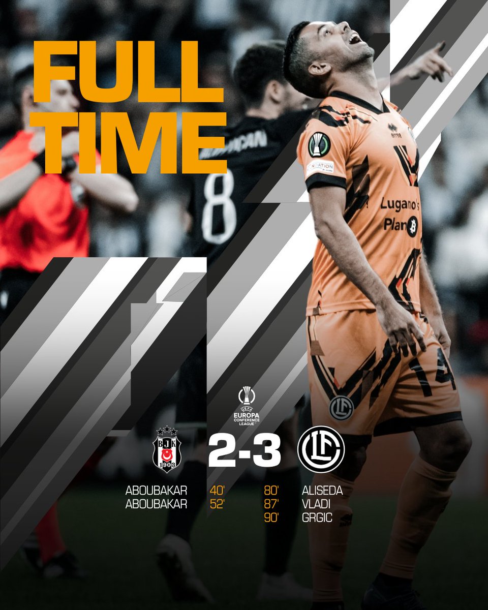 FCLugano1908's tweet photo. ⏱️ FULL TIME! 🔥 CLAMOROSO A ISTANBUL! Da 2-0 a 2-3 sul Beşiktaş! Che prestazione, che cuore! Grazie ragazzi! ⚽

#fclugano #lugano #FCL #UECL #ConferenceLeague #BESLUG #BesiktasLugano https://t.co/CuxAkVMYoH