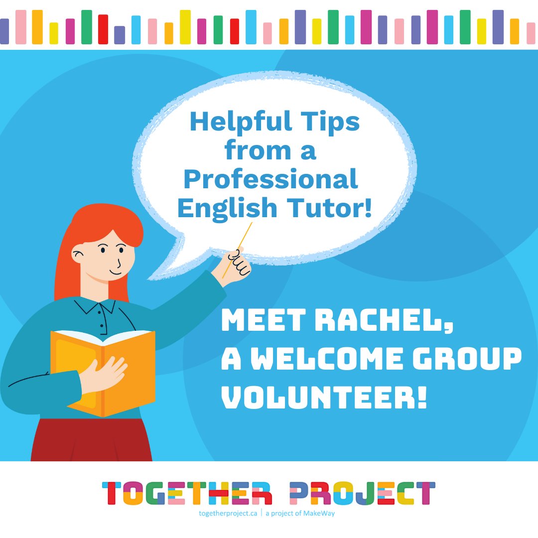 together_hello's tweet photo. For many newcomers, practicing English is a big priority. 

We interviewed Rachel, a #WelcomeGroupProgram volunteer who has been professionally tutoring students since 2017!

Learn about Rachel's favourite topics, games, vocabulary exercises &amp; videos here: https://t.co/06RIHXObQ1 https://t.co/fVGitz2S8n