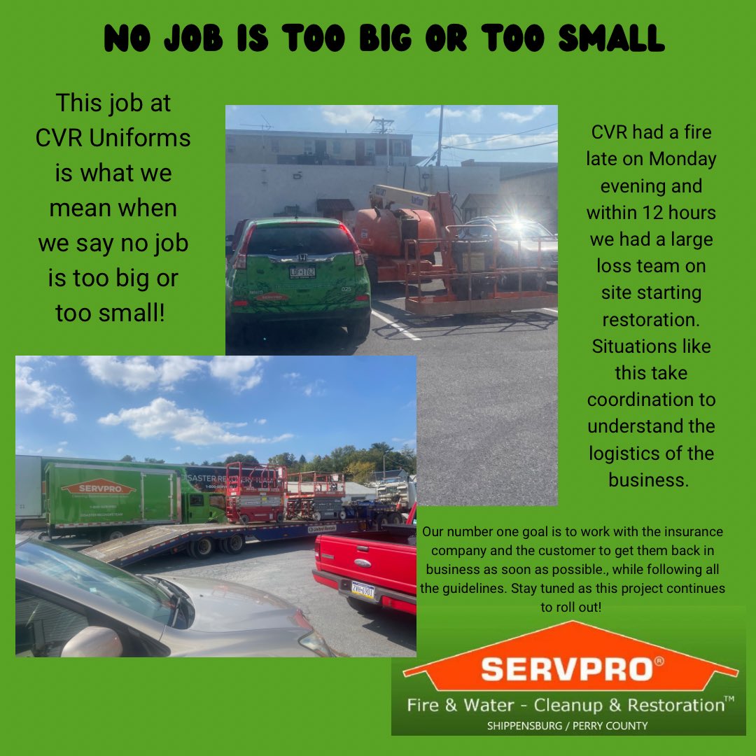 No job is too big or too small!

#restoration #remediation #servpro #watermitigation #waterremediation #moldremediation #firedamagerestorationservice #firedamagecleanup