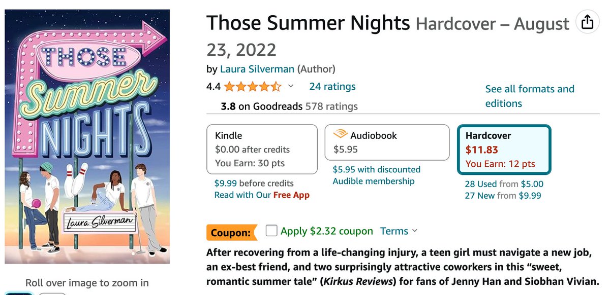 LJSilverman1's tweet photo. WHOA! Incredible deal for Those Summer Nights on Amazon right now! $11.83 for the hardcover PLUS a coupon for another $2.32 off. 

No idea how long this will last, so grab a copy now: https://t.co/66ql7gbwy1 https://t.co/0NuPqDW2Ts