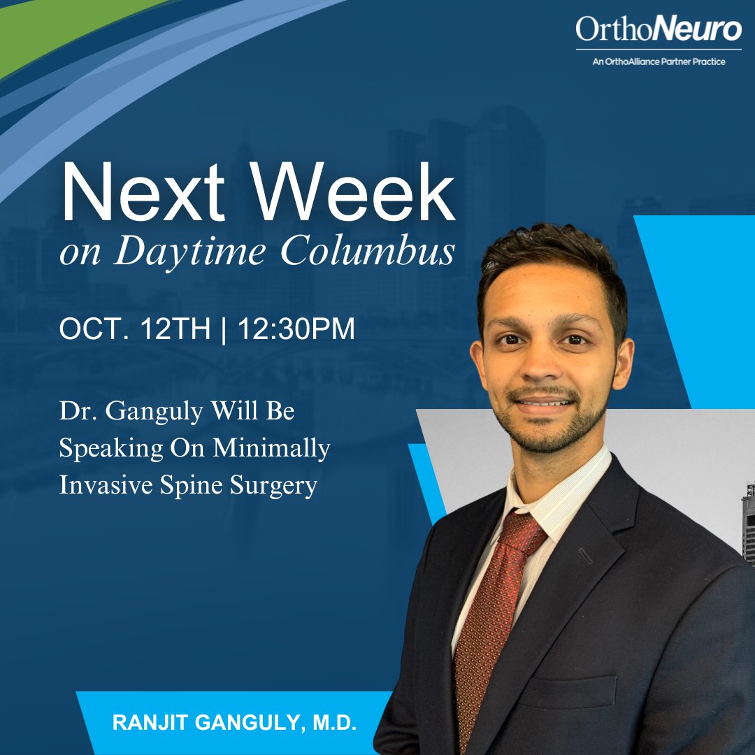 Catch OrthoNeuro's own Dr. Ranjit Ganguly next week on Daytime Columbus on NBC4! Dr. Ganguly will be speaking on Minimally Invasive Spine Surgery. Be sure to tune in at 12:30pm on October 12th.
