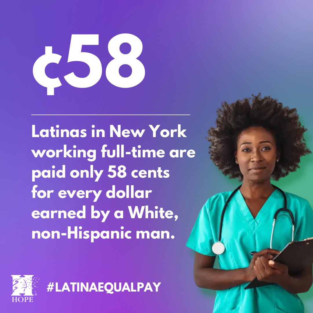 Latinas deserve better! On this Latina Equal Pay Day, let's address the wage disparity in New York. Latinas working full-time earn only 58 cents for every dollar earned by a white, non-Hispanic man. Stand up for pay equity and empower Latinas in the workplace. 🙌🏽 #EqualPayNY