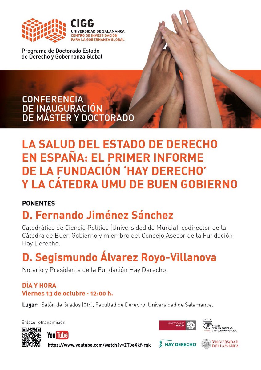 🔆🔝En <a href="/ciggUSAL/">Centro de Investigación para la Gobernanza Global</a> y <a href="/corrupcionUSAL/">Anticorrupcion USAL</a> no haremos 'puente' y el 13 oct disfrutaremos con <a href="/FernandoJS63/">Fernando Jiménez Sánchez 🌻</a> y <a href="/sarv66/">SEGISMUNDO ALVAREZ</a> poniendo en valor los pilares del ESTADO DE DERECHO en #España. ¡Bienvenidos! <a href="/HayDerecho/">Fundación Hay Derecho</a> <a href="/cbgobierno/">GT Buen Gobierno e Integridad Pública UMU</a>