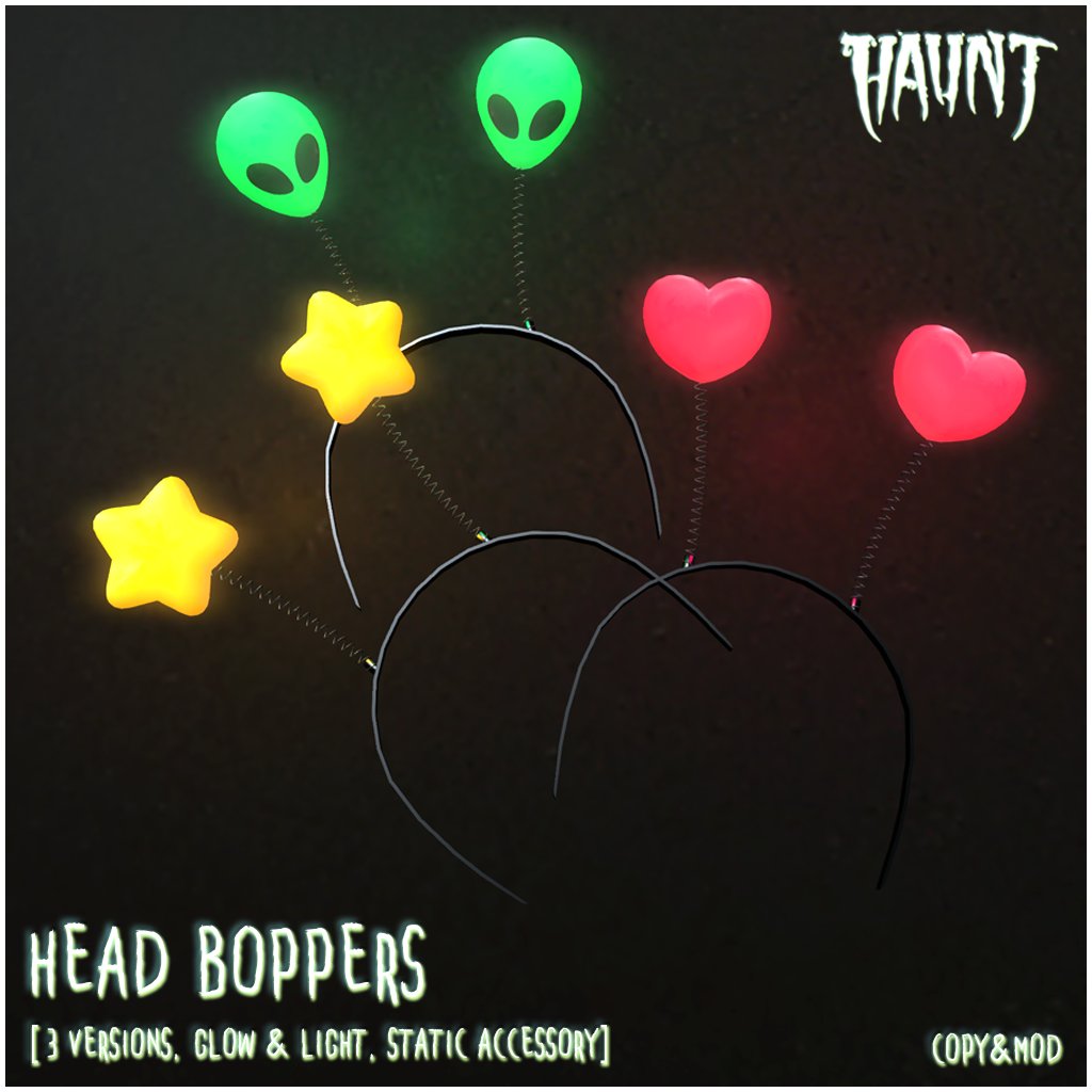 Spooky releases are on the way 🎃 Right now, here are some freebie Head Boppers at Engine Room :D #SecondLife #HAUNT #EngineRoom #SecondLifeSyndicate