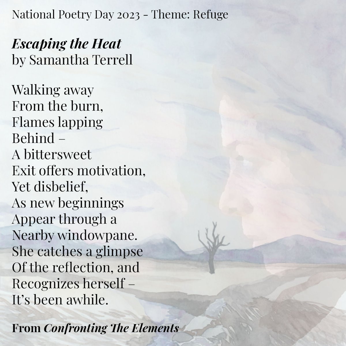 For #nationalpoetryday I'd love to share Samantha Terrell's poem, Escaping the Heat, from her collection, Confronting the Elements. tinyurl.com/yuwr9mpv or signed copies from Samantha's website (USA). samanthaterrell.weebly.com #poetry #poetrycommunity