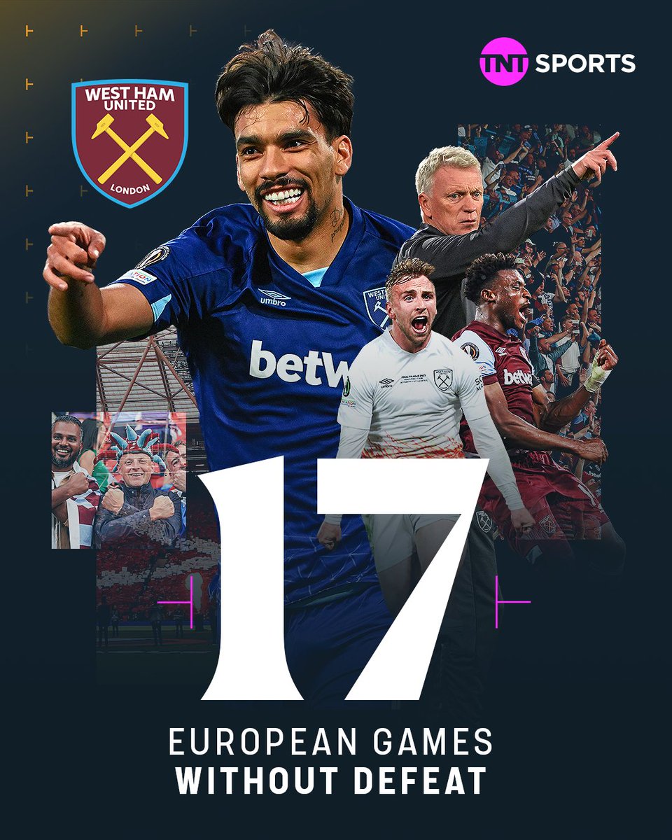 West Ham are now 17 games unbeaten in European competitions, the longest unbeaten run by an English club in history! 👏