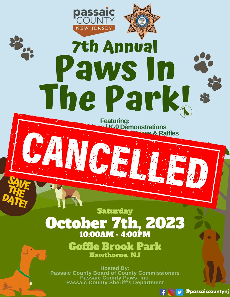 The Paws in the Park event has been cancelled. We apologize for the inconvenience!