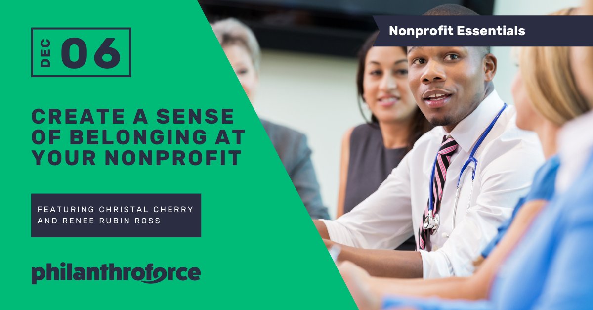 Does your #nonprofit foster a sense of belonging for your team?

On December 6, Christal Cherry and <a href="/reneerubinross/">Dr. Renee Rubin Ross</a> will discuss the value of developing a sense of belonging &amp; how nonprofit leaders can get started. Please join the conversation!

RSVP now: philanthroforce.org/events/create-…