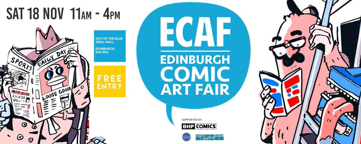 ECAF returns to the Drill Hall on Nov 18. It's Free to attend, so pop in, soak up the vibes and enjoy the hot drinks!

Exhibitors - we have a few spaces left. If you want a spot, apply here bhpcomics.squarespace.com/exhibit-at-ecaf

#comicfair #comiccon #edinburgh