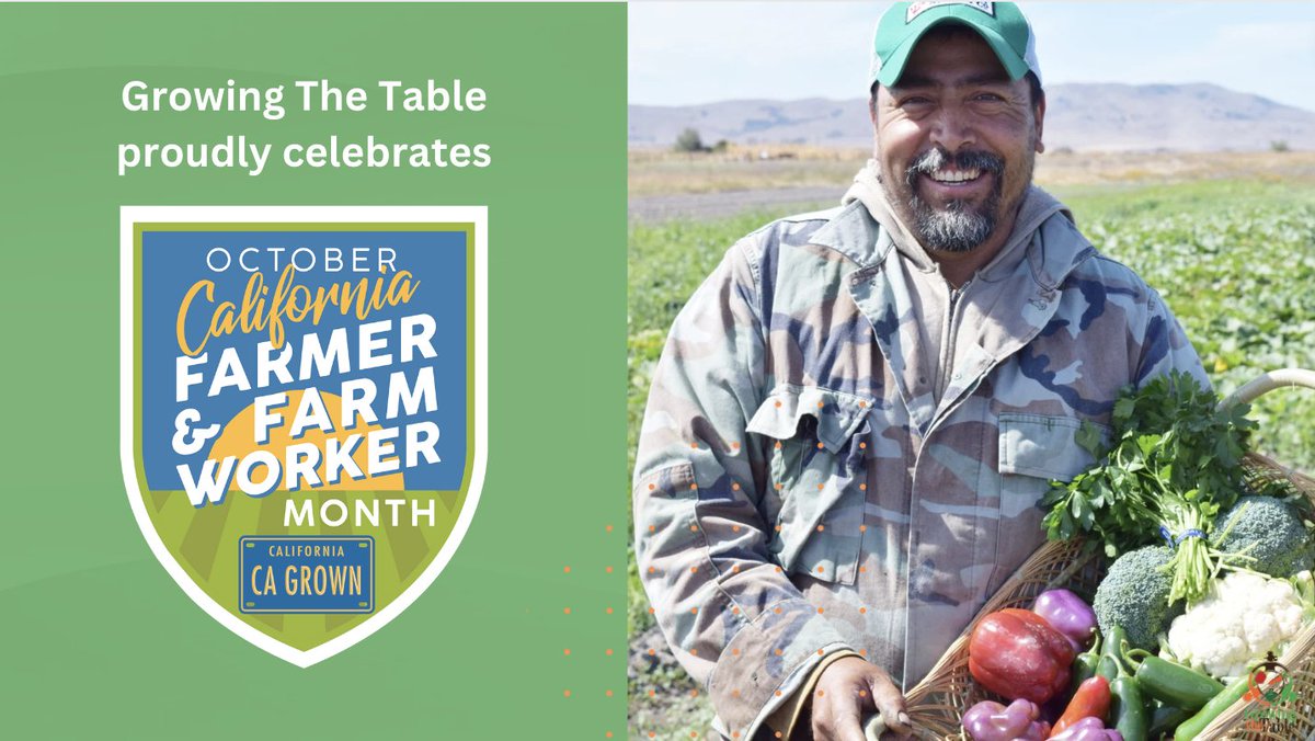 GrowingTheTable's tweet photo. October is California Farmer and Farmworker Month! We'd like to express deep appreciation to the 452 farmers we worked w/ to ensure #GrowingTheTable’s success! 

And to the thousands of CA farmers and farmworkers — thank you for nourishing all Californians and the world. #CAGrown https://t.co/uwIrsBGbHv