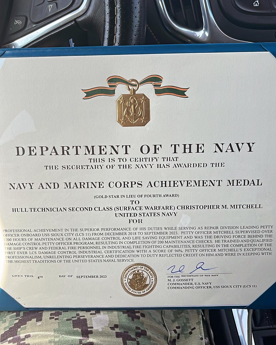 From DECEMBER 2018 to SEPTEMBER 2023. My Fourth award….Thank you again for everything, Sioux City was the best and nobody could tell us differently.  #navylife #USN #usssiouxcitylcs11 #siouxcityiowa  #littoralcombatship #navymarineachievementmedal #unitedstatesnavy