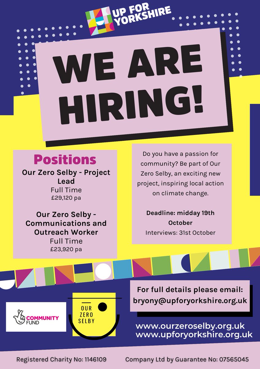 Our Zero Selby (@ourzeroselby) on Twitter photo We're really excited that we've secured funding from <a href="/TNLComFund/">The National Lottery Community Fund</a> and <a href="/OurZeroSelby/">Our Zero Selby</a> is hiring! Find out more about this exciting project, enabling communities to take action on climate change.
<a href="/projectwildcic/">Project: WILD C.I.C.</a> <a href="/CircularYorks/">Circular Yorkshire</a> <a href="/northyorksc/">North Yorkshire Council</a> <a href="/Selby_Times/">Selby Times</a>
#selbyjobs #NetZero We're really excited that we've secured funding from <a href="/TNLComFund/">The National Lottery Community Fund</a> and <a href="/OurZeroSelby/">Our Zero Selby</a> is hiring! Find out more about this exciting project, enabling communities to take action on climate change.
<a href="/projectwildcic/">Project: WILD C.I.C.</a> <a href="/CircularYorks/">Circular Yorkshire</a> <a href="/northyorksc/">North Yorkshire Council</a> <a href="/Selby_Times/">Selby Times</a>
#selbyjobs #NetZero