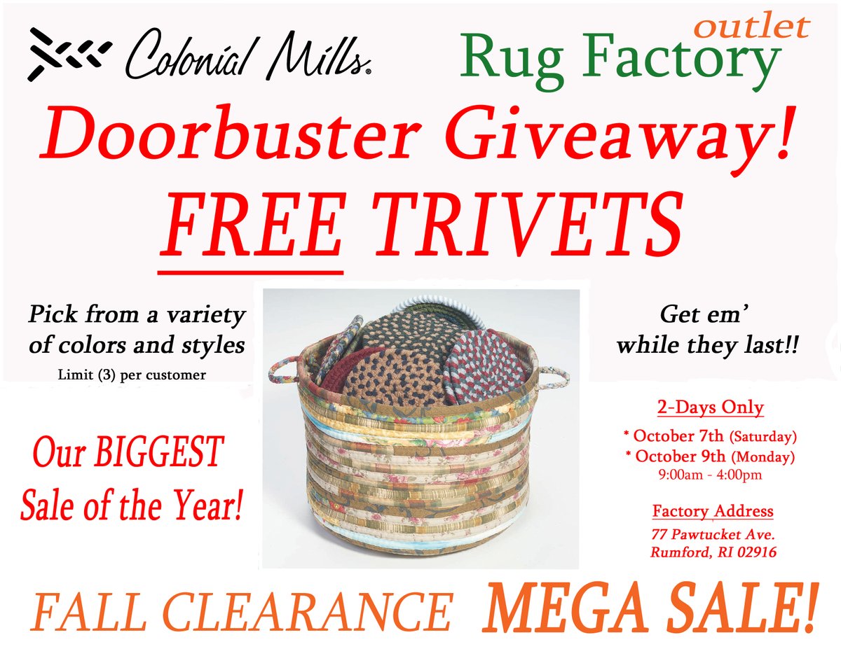 We'll also be giving away free trivets! Get 'em while they last!
