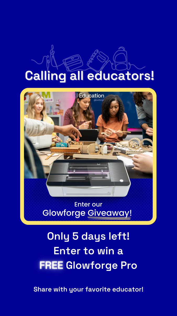 glowforge's tweet image. 🧑‍🏫 Calling all teachers: Only 5 days left to enter to win a FREE Glowforge Pro for your classroom! :clap: #GlowforgeEDU

🍎 Enter to win here: bit.ly/3RINaYB