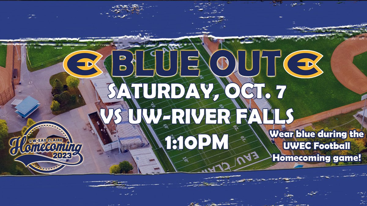 UWEC Athletics (@uwecblugolds) on Twitter photo 🔵 Let's paint Carson Park BLUE! 🔵 Join us in showing your homecoming spirit and wear blue for Saturday's <a href="/UWECfootball/">Blugold Football</a> game! 💙🏈 #BlueOutGameDay #RollGolds 🔵 Let's paint Carson Park BLUE! 🔵 Join us in showing your homecoming spirit and wear blue for Saturday's <a href="/UWECfootball/">Blugold Football</a> game! 💙🏈 #BlueOutGameDay #RollGolds