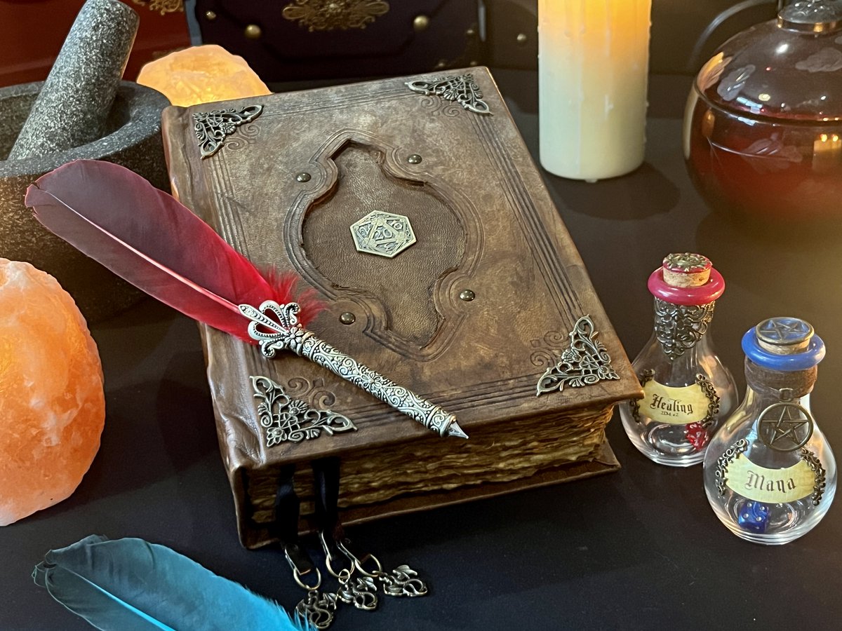 D20 Notebook, Tome, Grimoire, Spell Book - Leather  Fantasy Dn by CreativeQuestShop etsy.me/3LO9EU6 via <a href="/Etsy/">Etsy</a>
