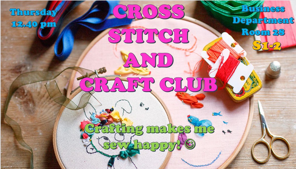 🧵🪡A reminder that Mrs Thomson's Cross Stitch and Craft Club is up and running - takes place on a Thursday lunchtime in Room 28 😊🙌 hope to see you there!
@MarrColOfficial #GetCreative #SewHappy