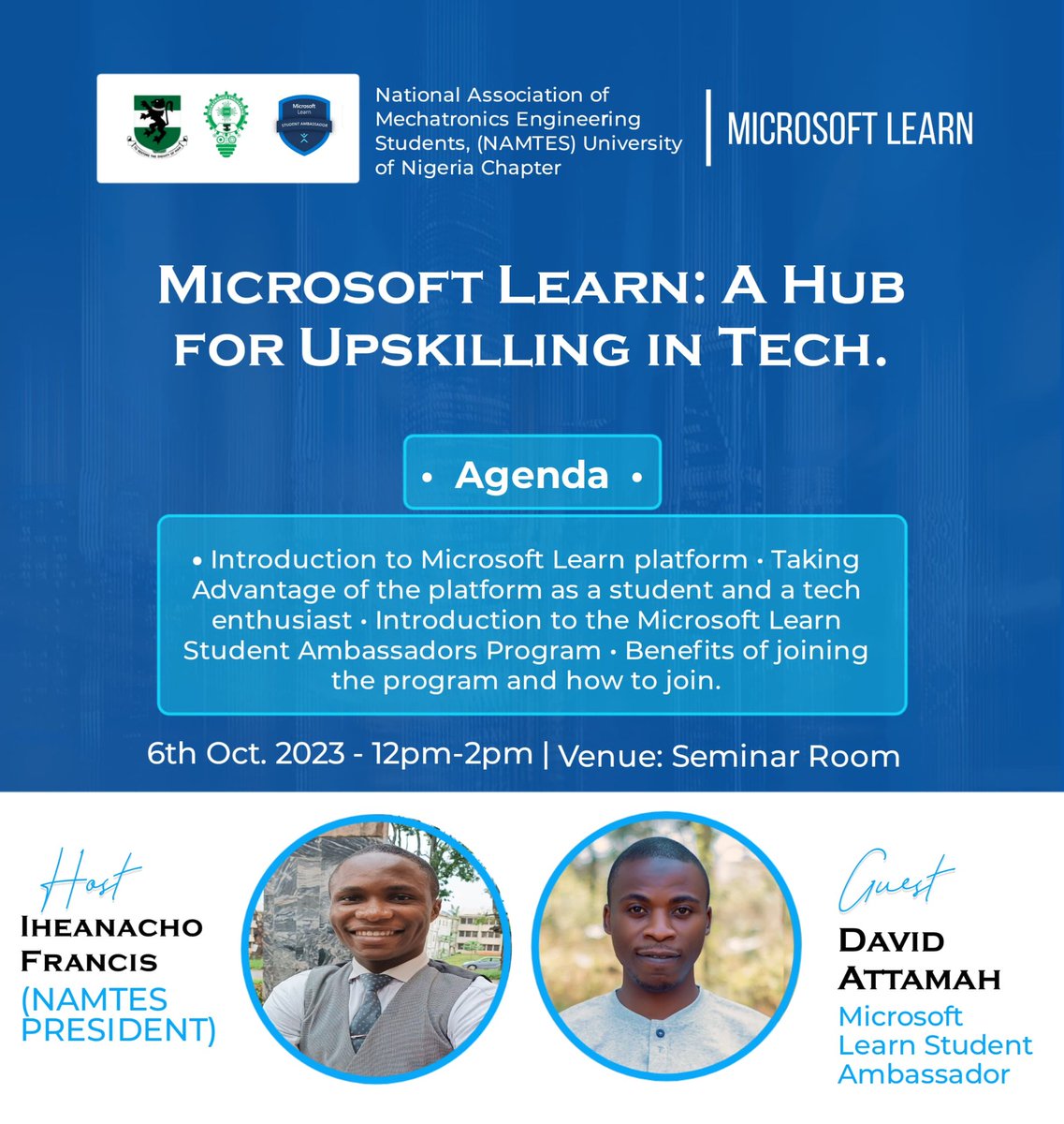 MlsaUnn's tweet photo. 🌟 Calling all Mechantronics Engineering students at UNN! 
Are you ready to supercharge your tech skills? 
Microsoft Learn is your go-to destination! 🚀 Get access to FREE courses, interactive tutorials, and hands-on labs.  From novice to expert, we've got it all covered. 🌩️ https://t.co/XofOLhQ8im