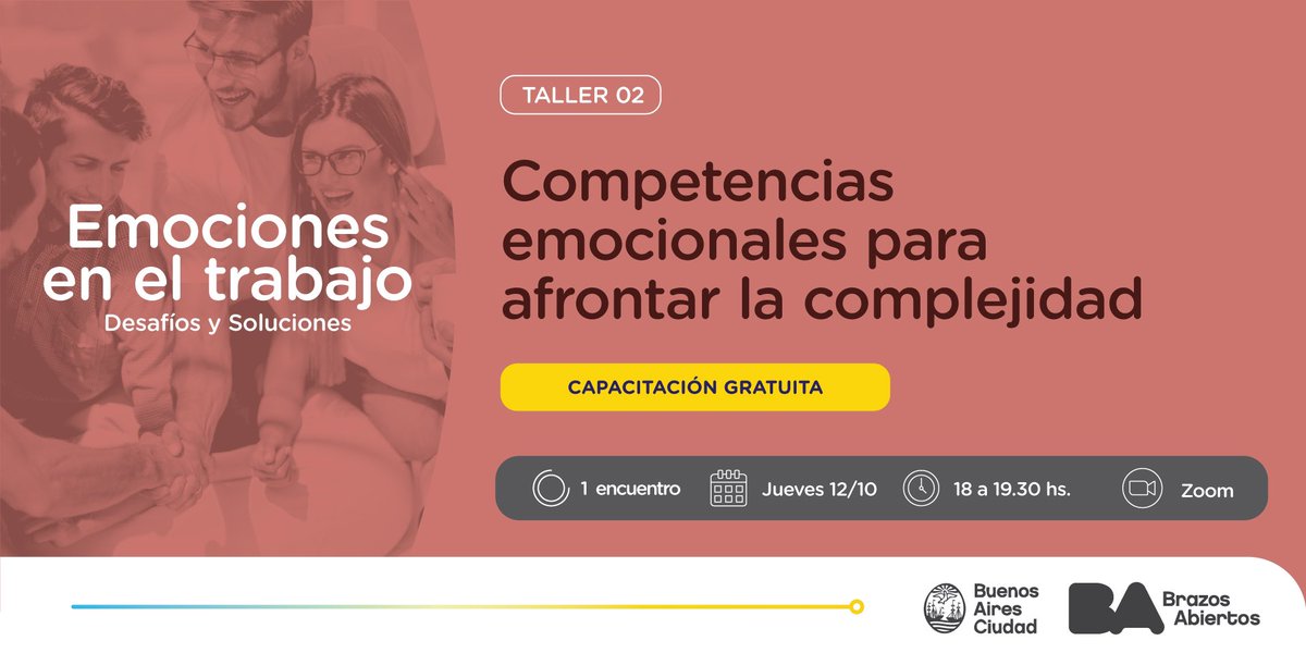 📚 Llega el 2do taller de “Emociones en el trabajo: Desafíos y Soluciones”
En “Competencias emocionales para afrontar la complejidad” verás cómo impactan las emociones en nuestras acciones, relaciones y decisiones.
📆 12/10. 18 a 19:30 hs.
✍️ Anotate bit.ly/CompetenciasTa…
