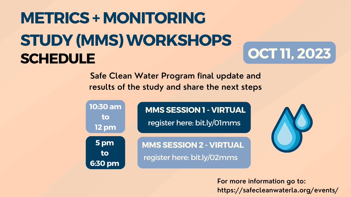 ourwaterla's tweet photo. Join @StormwaterLA  Metrics and Monitoring Study (MMS) public workshops to engage with the final community briefing and hear more about the next steps. To join the virtual workshops use the links below. https://t.co/i8vyZXXpno