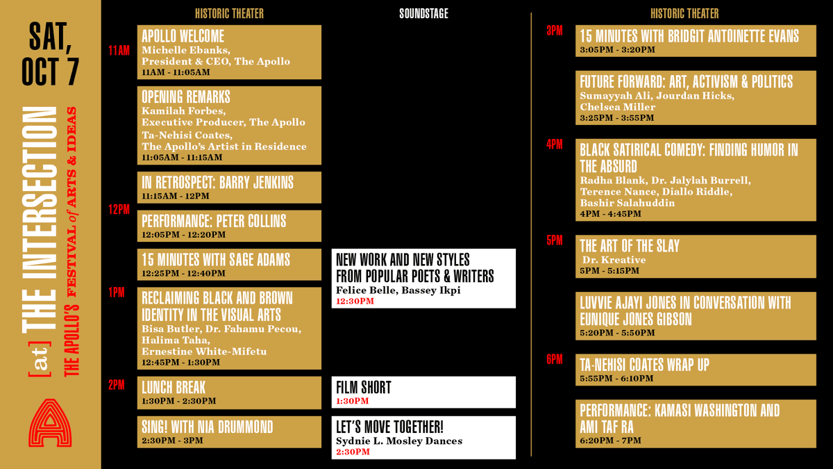 THIS WEEKEND! Meet us #atTheIntersection for performances, conversation and experiences with @KerryWashington, @MilliePeartree, @JemeleHill, @ibramxk, @luvvie, @KamasiW, @Bisabutler, @carlahall and more! Explore the full schedule for the 3-day event! intersection.apollotheater.org/full-schedule#…