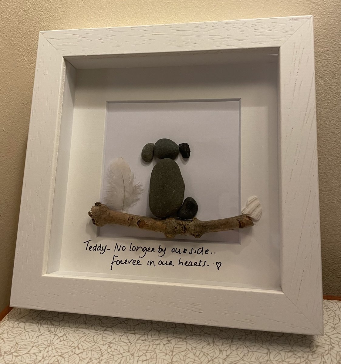 Got this beautiful art frame from @DillonThedude and his wife Nina. Wonderful piece in memory of our Teddy ❤️🌈. Art by MemoryLane_Frames on IG