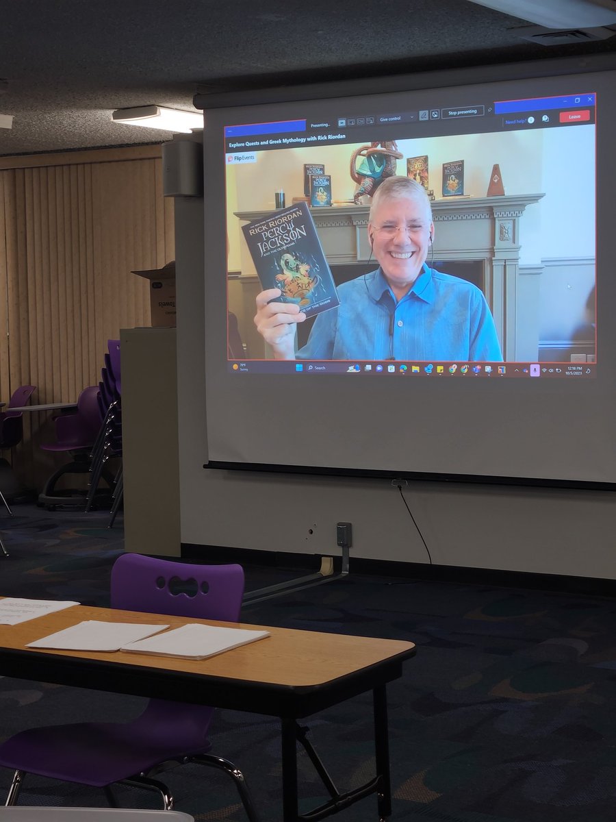 Cgerdes8's tweet photo. Watching the live @MicrosoftFlip with @rickriordan! @EIChargers we are so excited to read more #PercyJackson Thank you @osumner259 for setting this up for all of us! https://t.co/sAm2JyGcC8