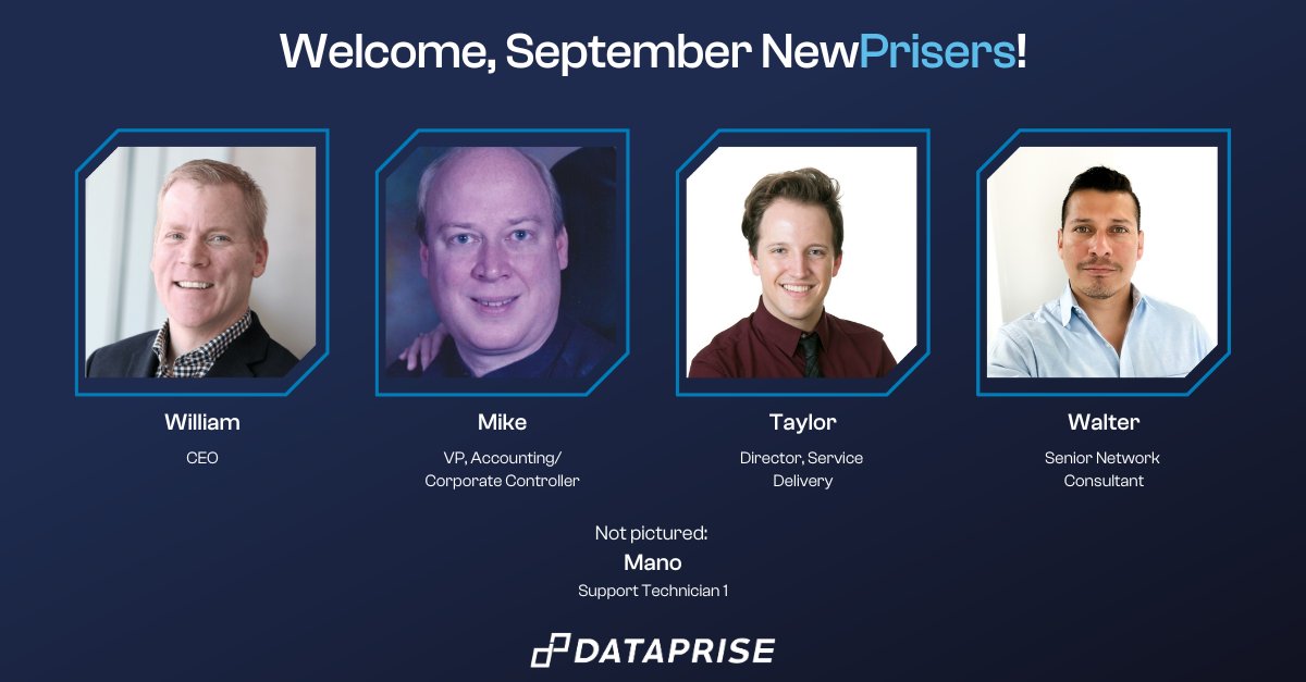 Dataprise's tweet image. Join us in welcoming our September #NewPrisers to the #Dataprise Family!

#Newhire #NewEmployee #Welcome #NewPrisers #winningwithIT #topworkplace #lovewhereyouwork