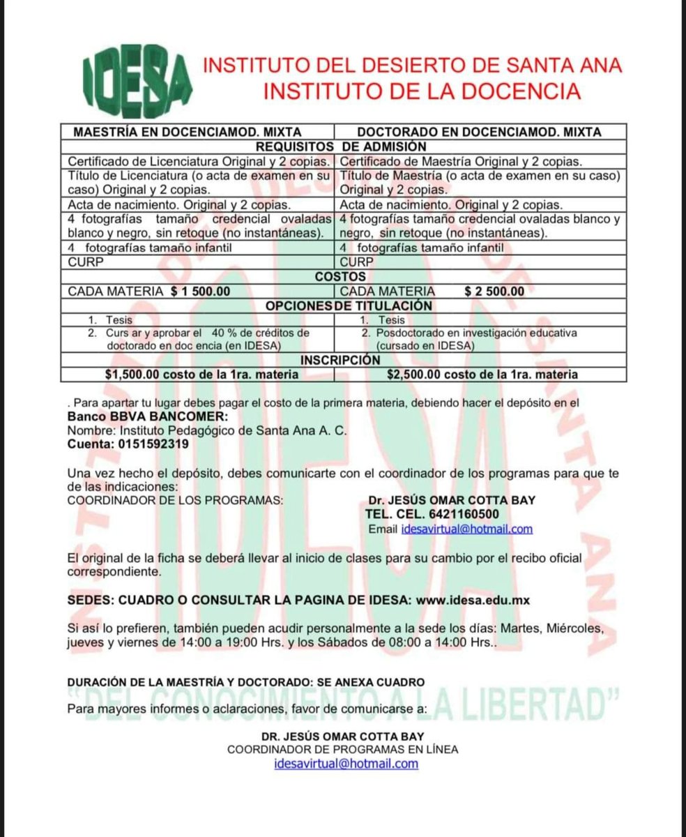 omartadeoqueche's tweet photo. Posgrados Virtuales INSTITUTO DEL DESIERTO DE SANTA ANA https://t.co/FojubnCwvy