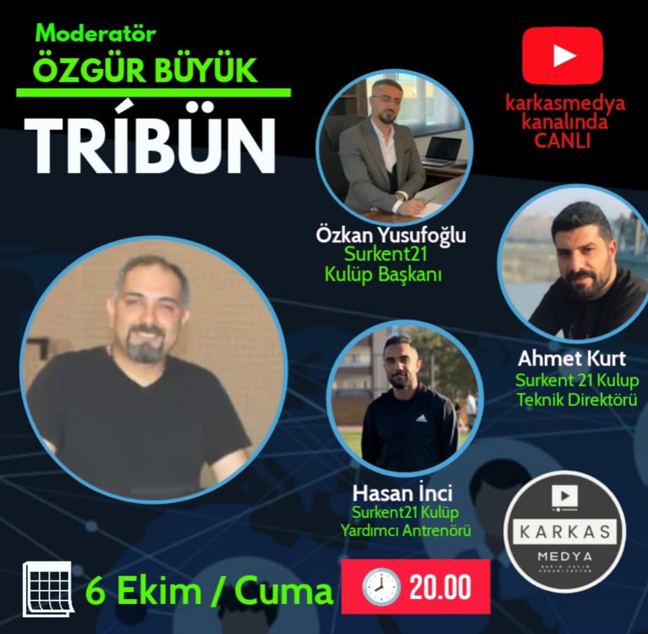 Amatörün sesi TRİBÜN programının bu hafta ki konukları Süper Amatör takımlarımızdan Surkent21 kulübü olacak 
Sezon öncesi kulüp adına herşeyi konuşacağımız TRİBÜN bu Cuma 20.00'da @karkasmedya YouTube sayfamızda 
Not:1 adet Amedspor kombine çekilişimizi de kaçırmayın
<a href="/incihasan21/">Hasan İnci</a>