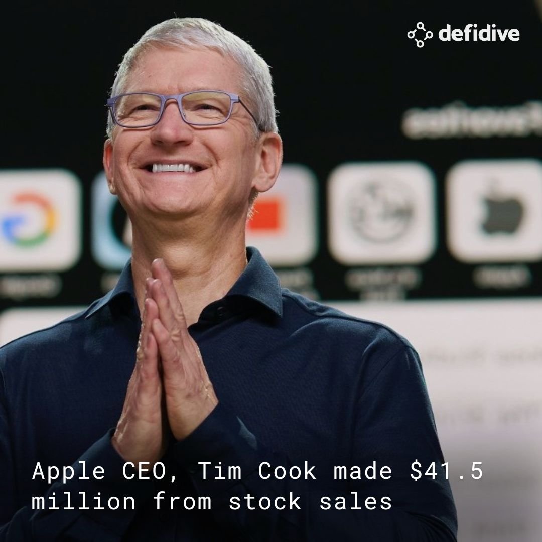 defi_dive's tweet photo. Apple CEO, Tim Cook made $41.5 million from stock sales at the start of October. The sale is one of the biggest the billionaire has made since his offload in August 2021.
#timcook #apple #appleceo #appleshares #applestock #finance #financenews #financenewsdaily #faang https://t.co/2Kyshj7I0L