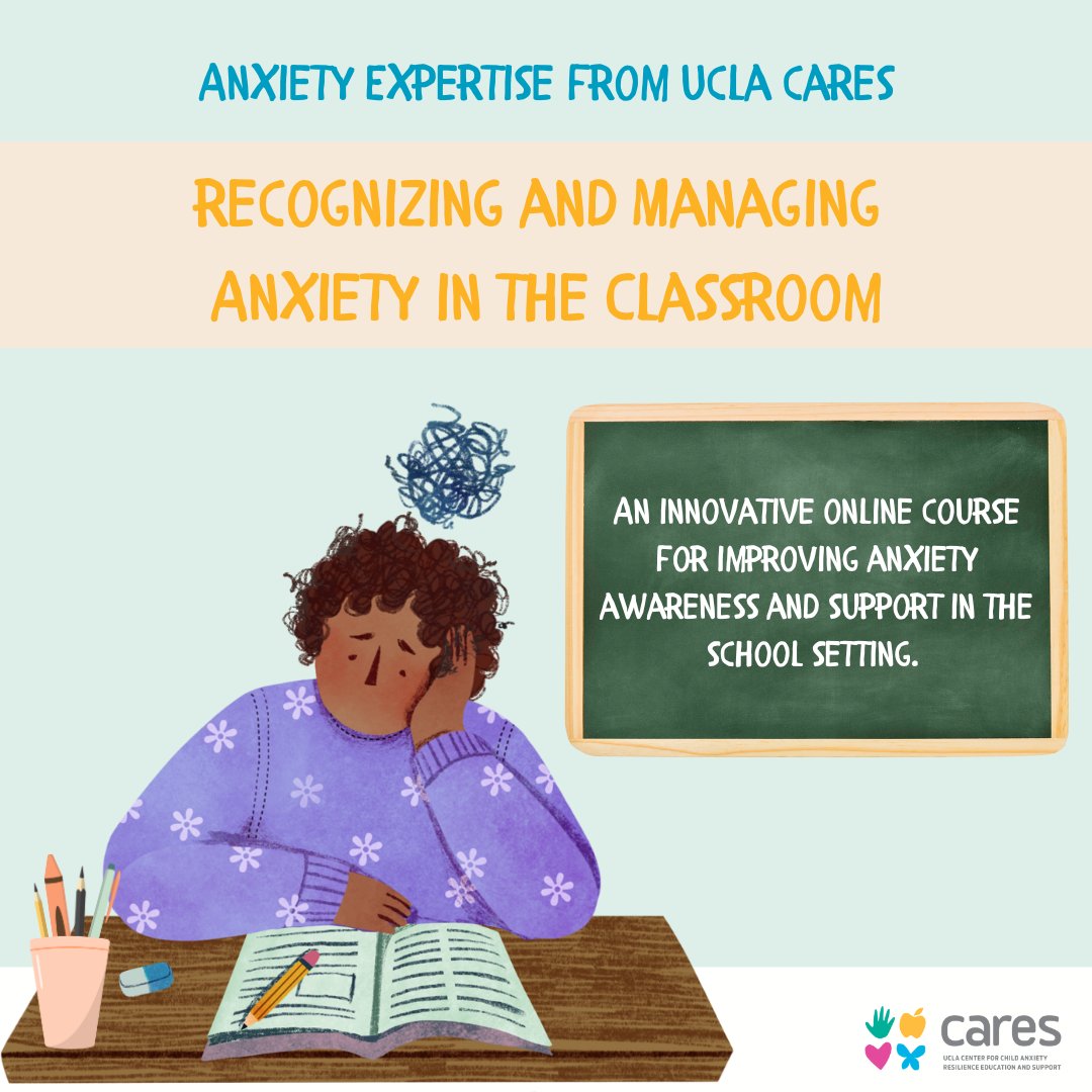 Recognizing and managing anxiety in the classroom is important to support students. Anxiety experts from CARES have created a course to support educators in their quest to help manage childhood anxiety. Visit the link below to learn more about the course &amp; sign up!