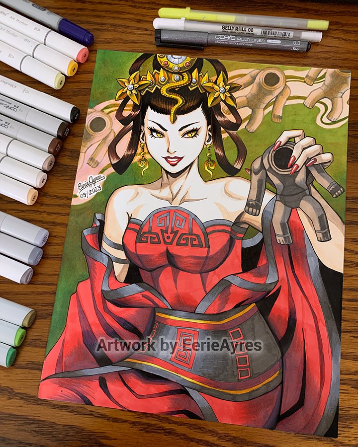 EerieAyres's tweet photo. It's Inktober, so this year I'm playing around with markers for the month :) No specific daily art prompts, I'll just be doing traditional ink drawings at my own pace.

Starting off with Lady Nuwa, toying with some of her clay humans.

#SMTV #真・女神転生V
#SMTober #AtlusFaithful https://t.co/cv2KFNs3ly